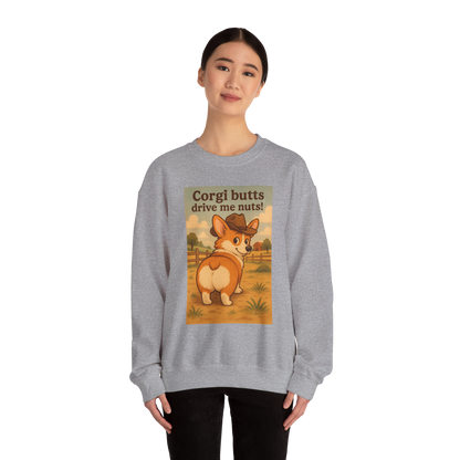 Crewneck Sweatshirt — "Corgi Butts Drive Me Nuts" Cute Retro Corgi Graphic
