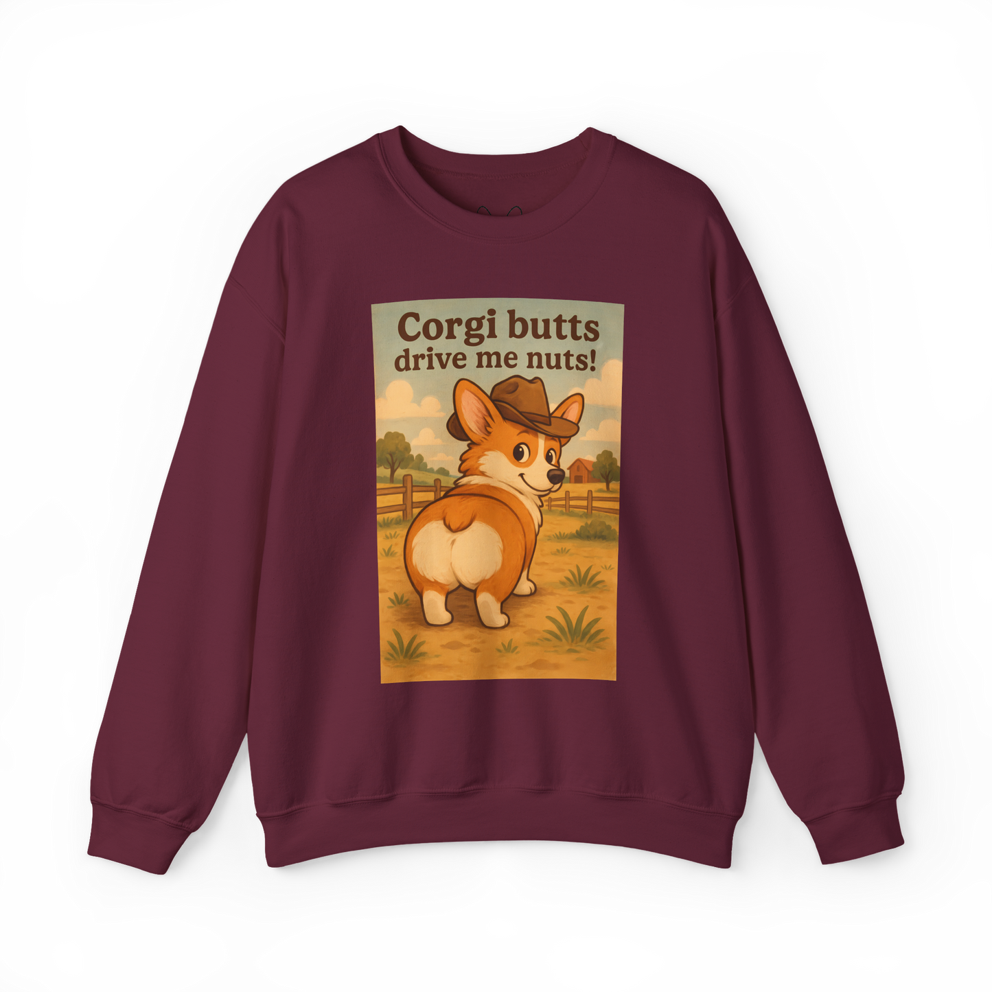 Crewneck Sweatshirt — "Corgi Butts Drive Me Nuts" Cute Retro Corgi Graphic