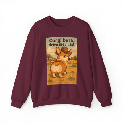 Crewneck Sweatshirt — "Corgi Butts Drive Me Nuts" Cute Retro Corgi Graphic