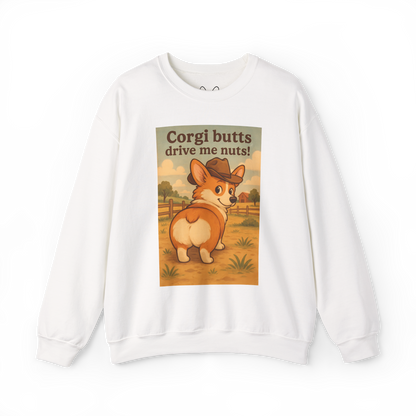 Crewneck Sweatshirt — "Corgi Butts Drive Me Nuts" Cute Retro Corgi Graphic