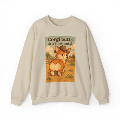Crewneck Sweatshirt — "Corgi Butts Drive Me Nuts" Cute Retro Corgi Graphic