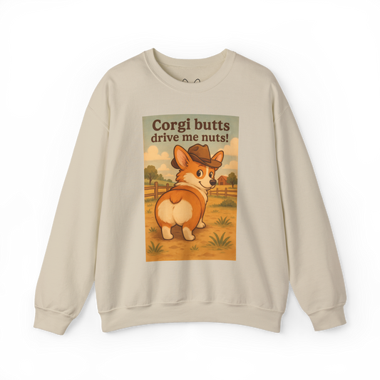 Crewneck Sweatshirt — "Corgi Butts Drive Me Nuts" Cute Retro Corgi Graphic