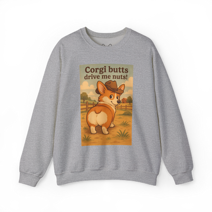 Crewneck Sweatshirt — "Corgi Butts Drive Me Nuts" Cute Retro Corgi Graphic