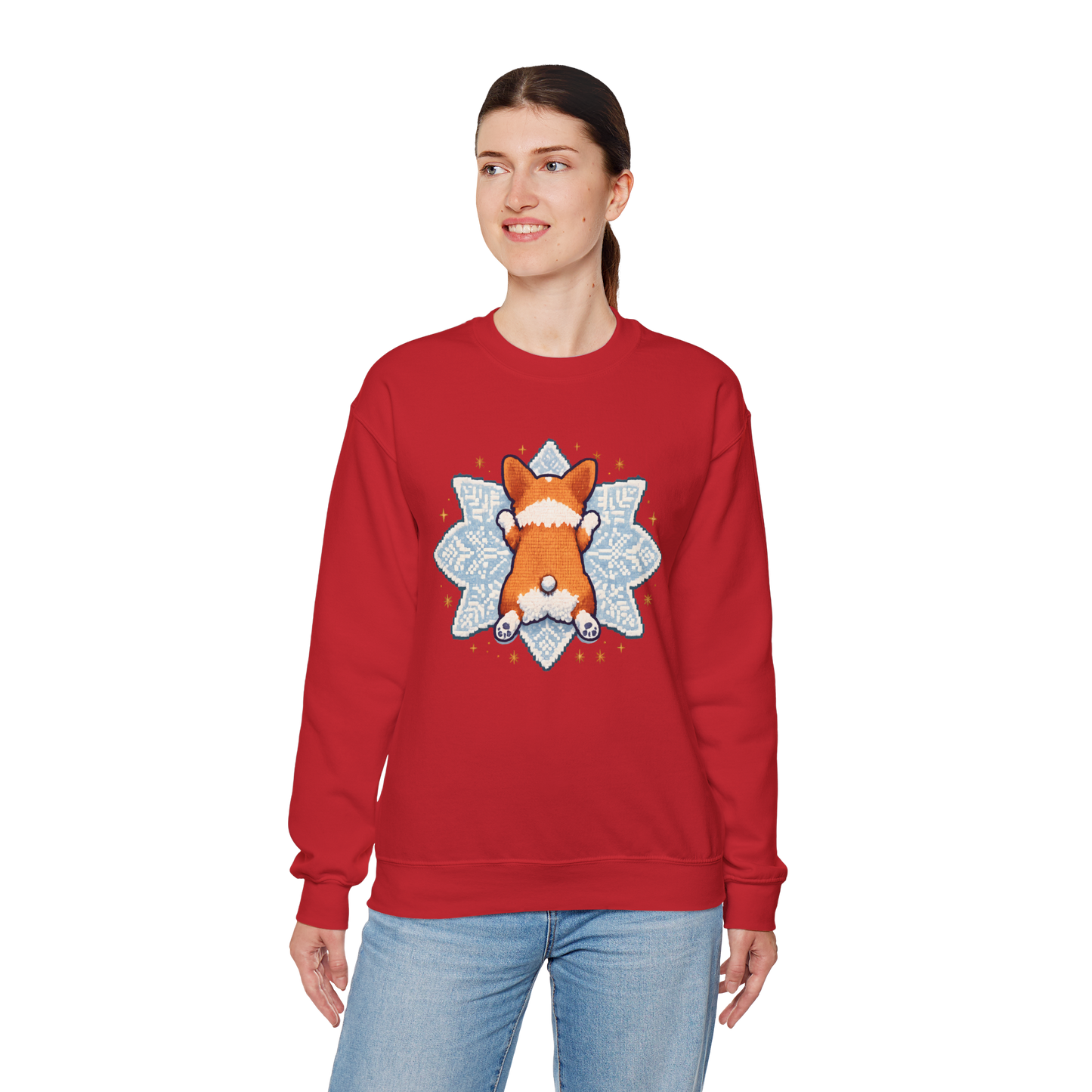 Corgi Sploot Snowflake Sweatshirt — Cute Dog Christmas Crewneck