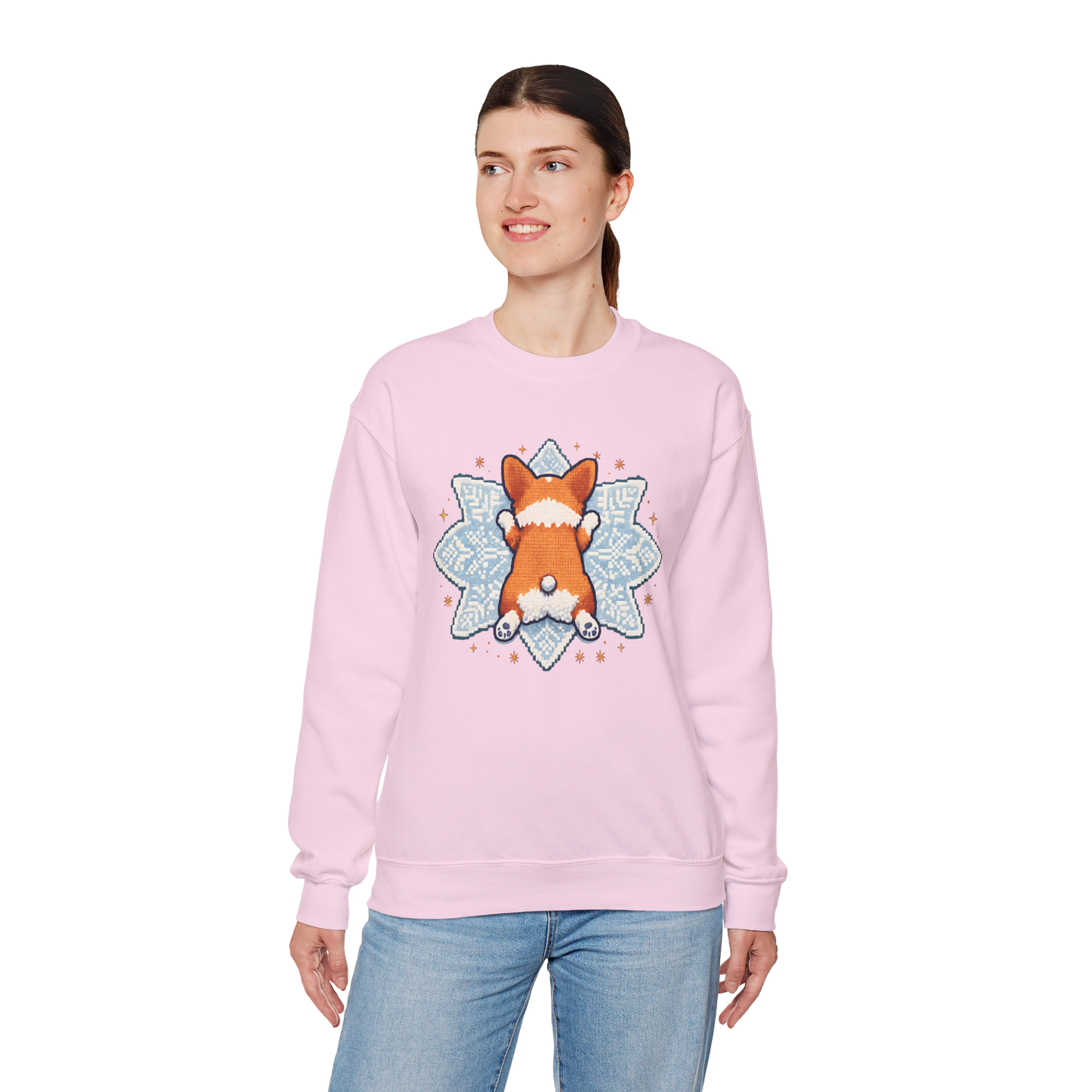 Corgi Sploot Snowflake Sweatshirt — Cute Dog Christmas Crewneck
