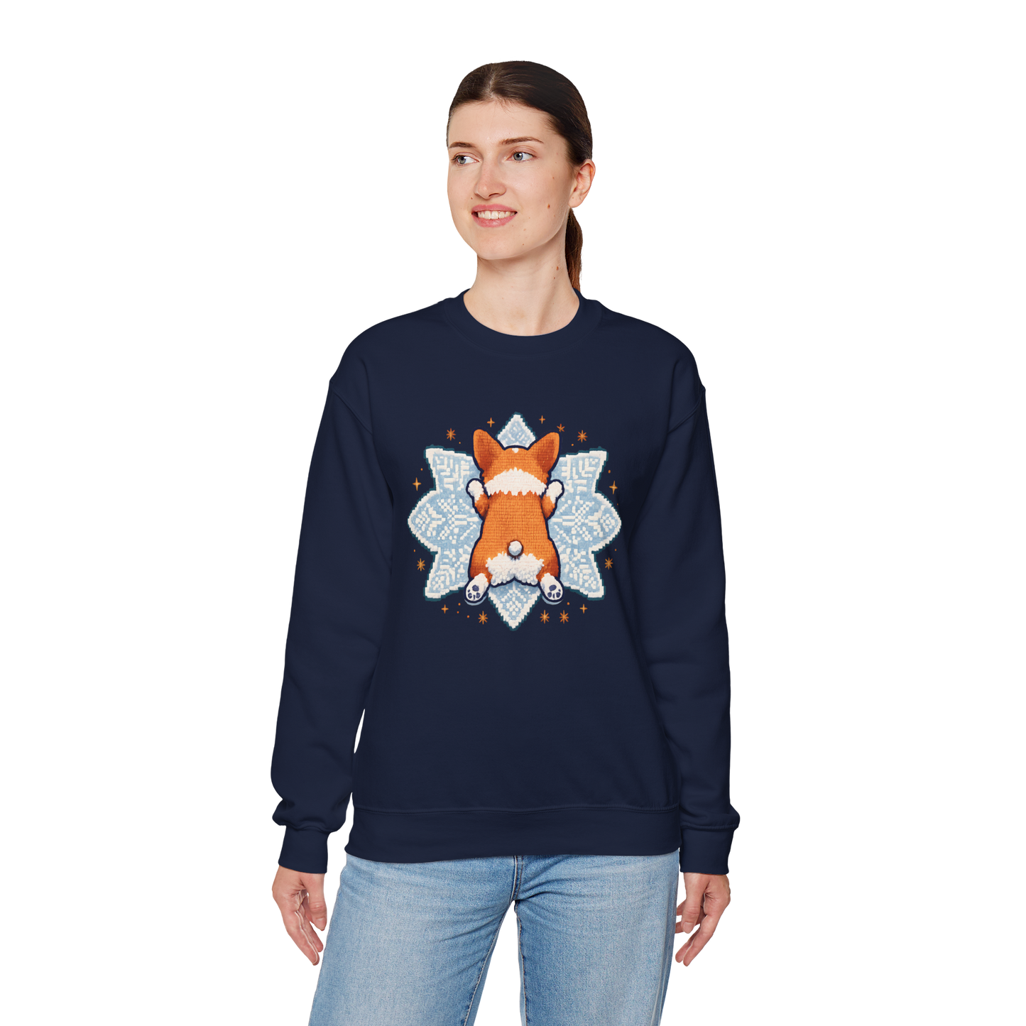 Corgi Sploot Snowflake Sweatshirt — Cute Dog Christmas Crewneck