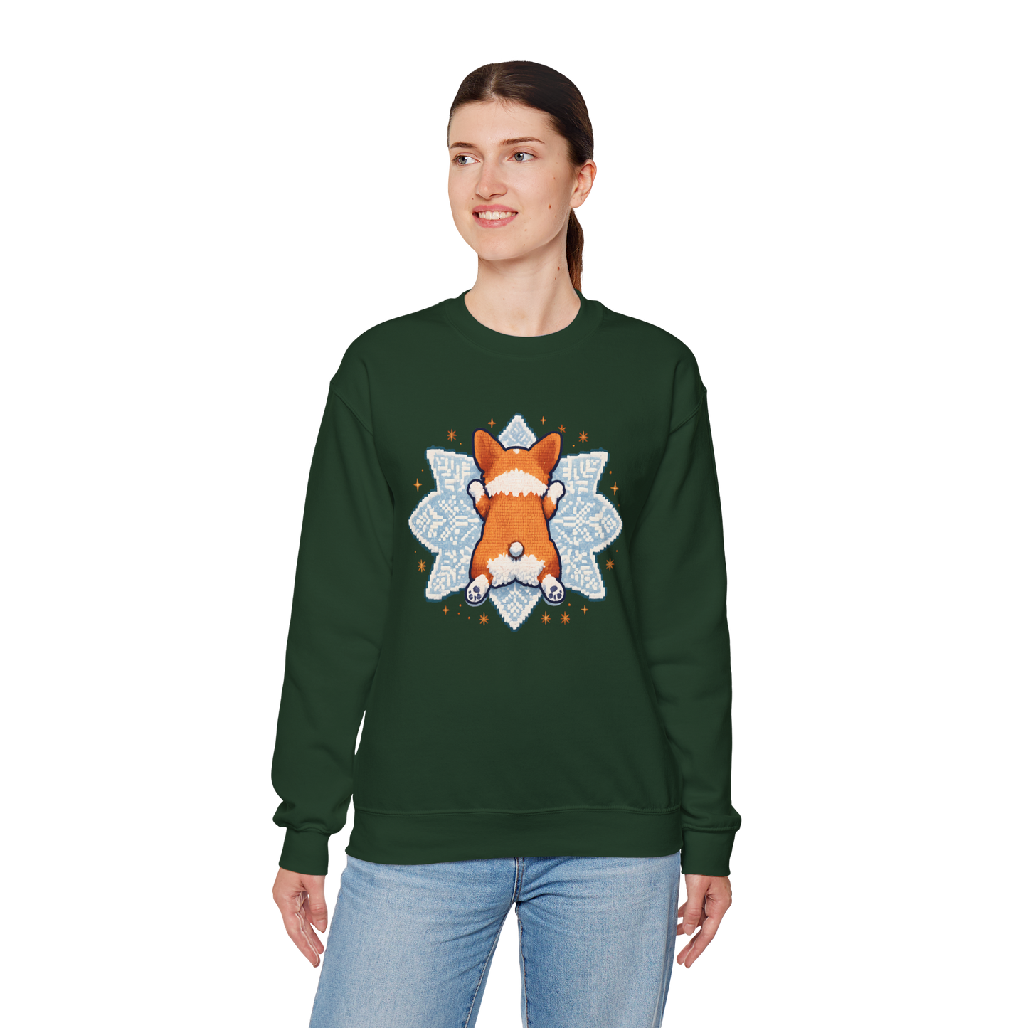 Corgi Sploot Snowflake Sweatshirt — Cute Dog Christmas Crewneck