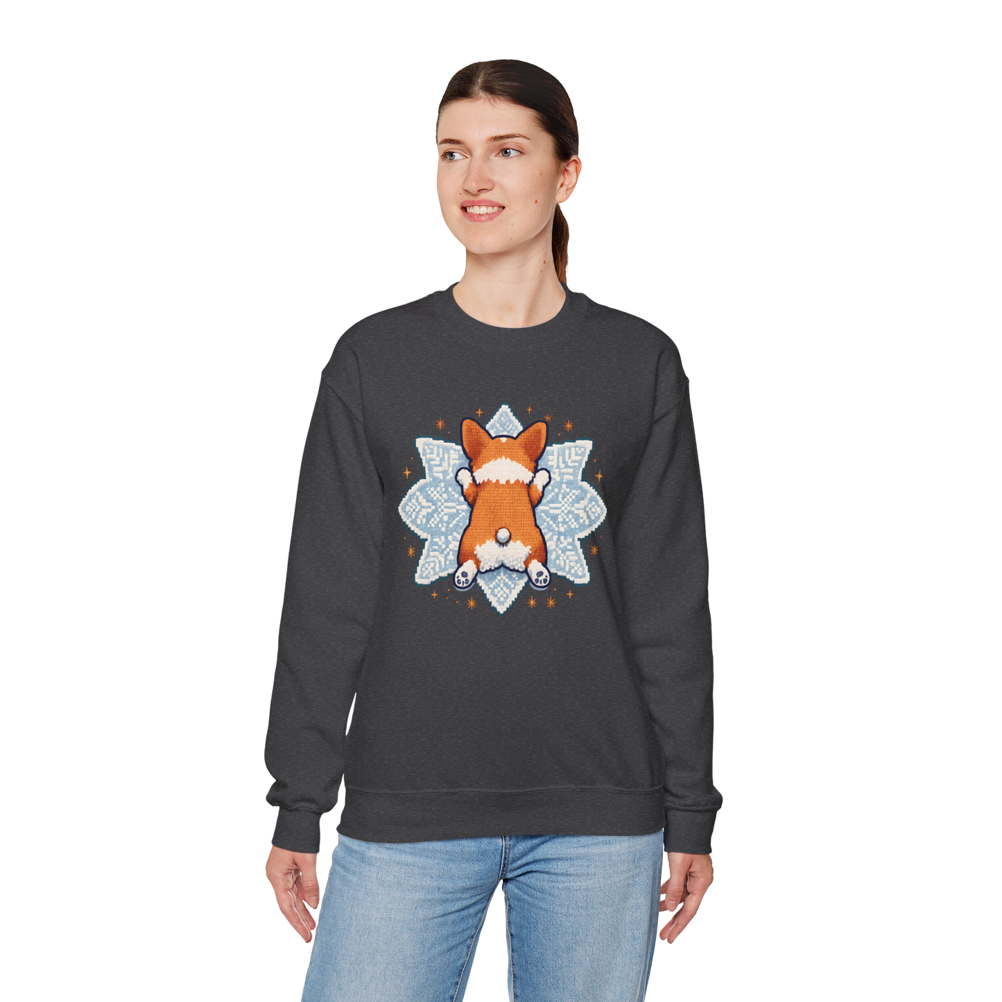 Corgi Sploot Snowflake Sweatshirt — Cute Dog Christmas Crewneck