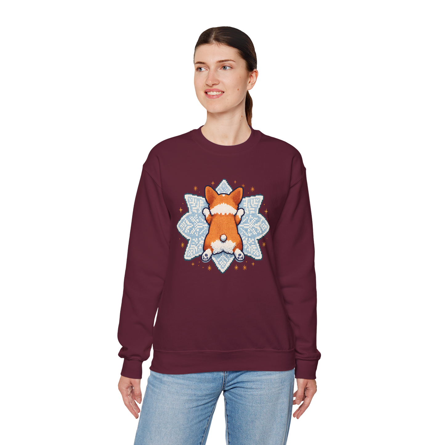 Corgi Sploot Snowflake Sweatshirt — Cute Dog Christmas Crewneck