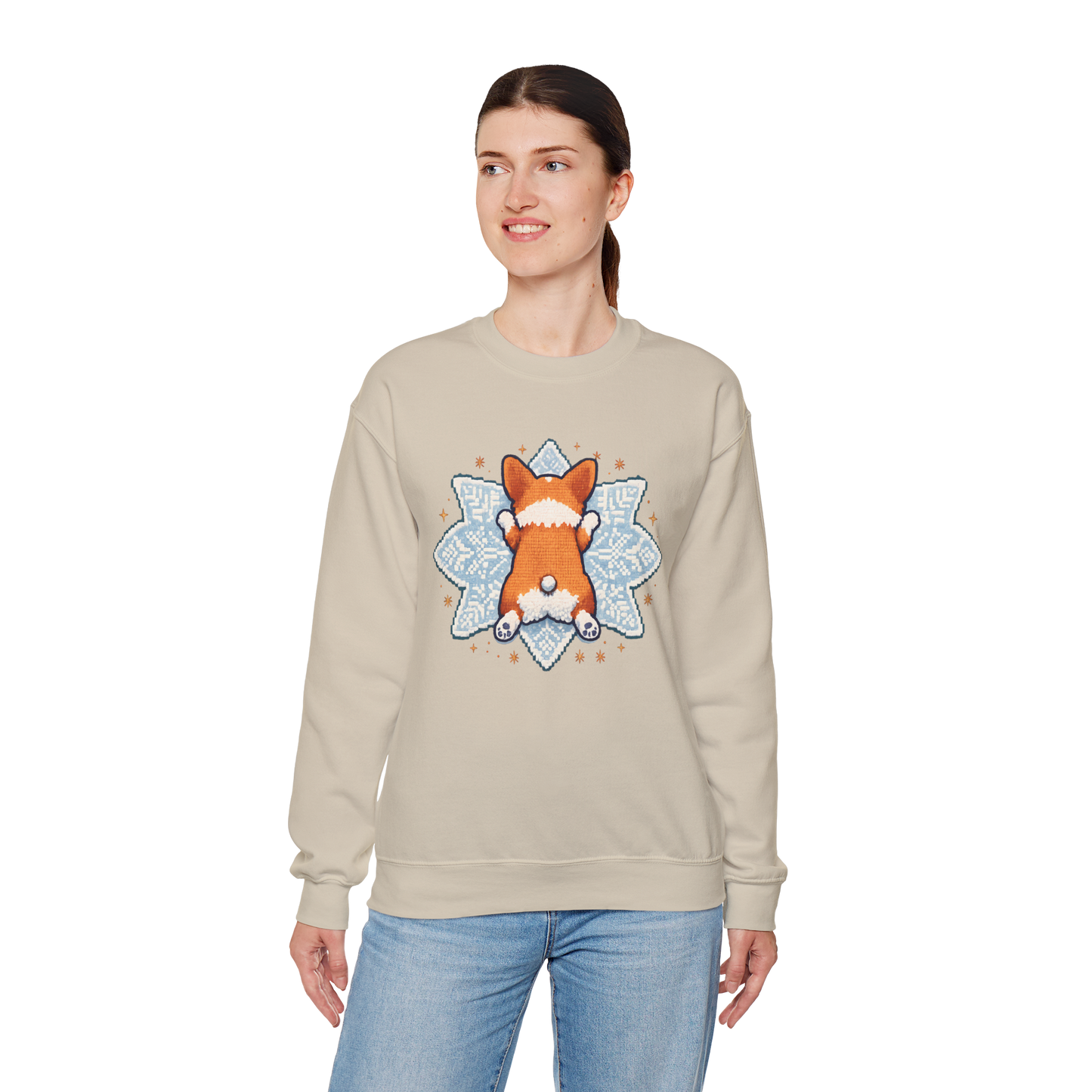 Corgi Sploot Snowflake Sweatshirt — Cute Dog Christmas Crewneck