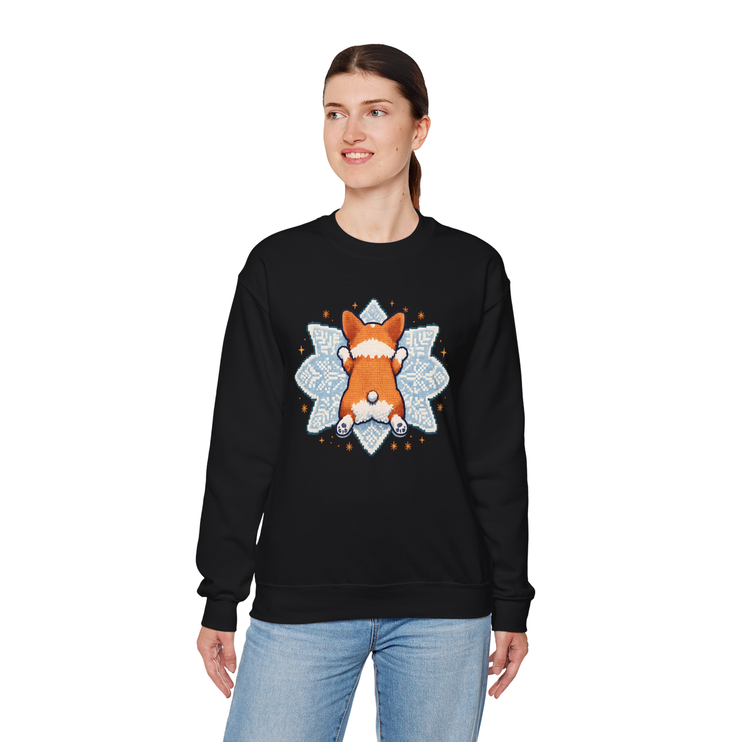 Corgi Sploot Snowflake Sweatshirt — Cute Dog Christmas Crewneck