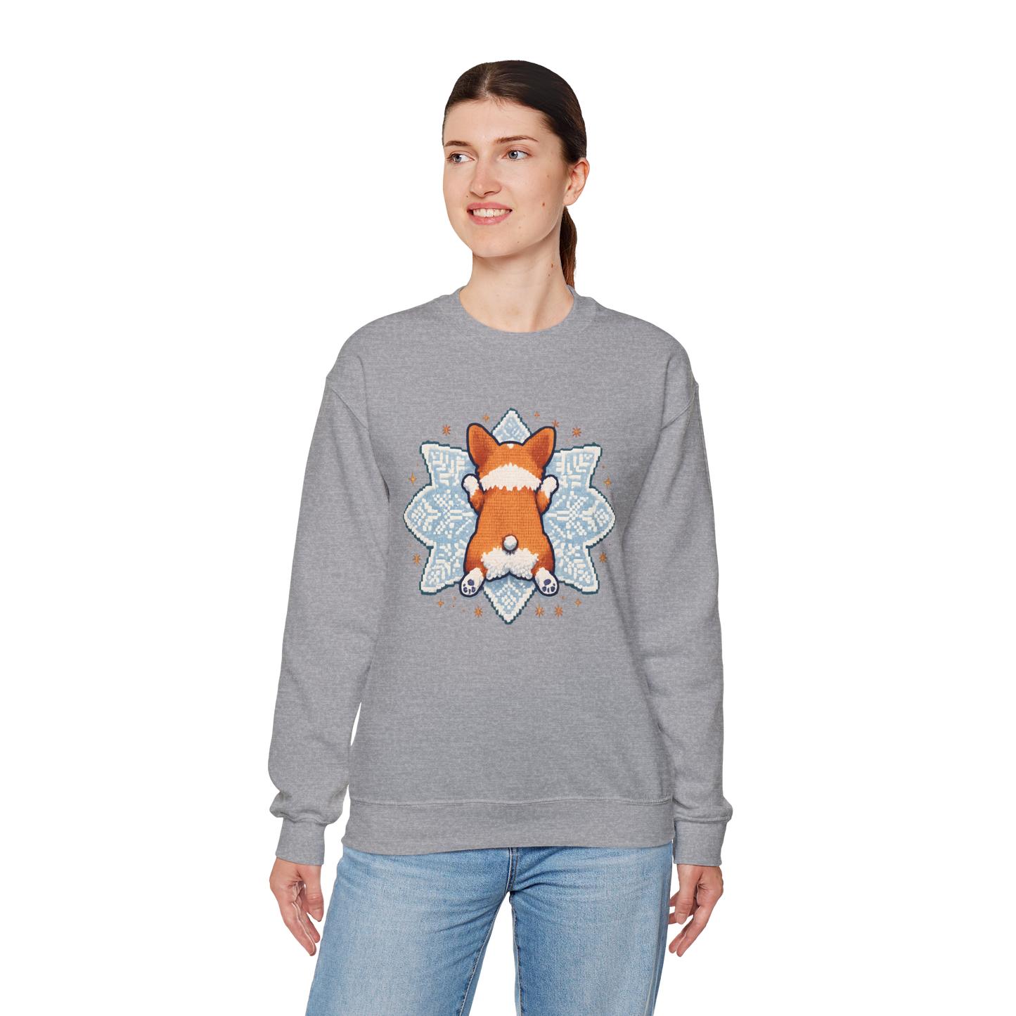 Corgi Sploot Snowflake Sweatshirt — Cute Dog Christmas Crewneck