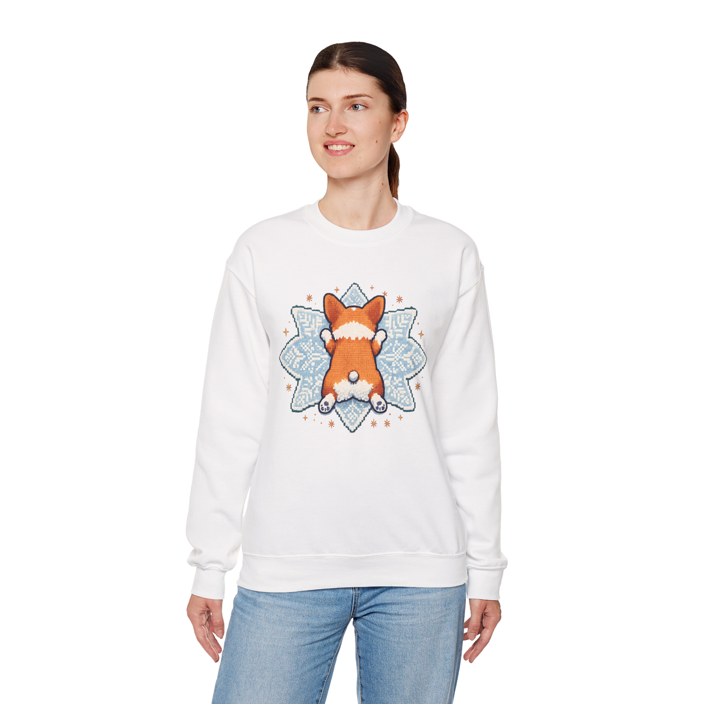 Corgi Sploot Snowflake Sweatshirt — Cute Dog Christmas Crewneck