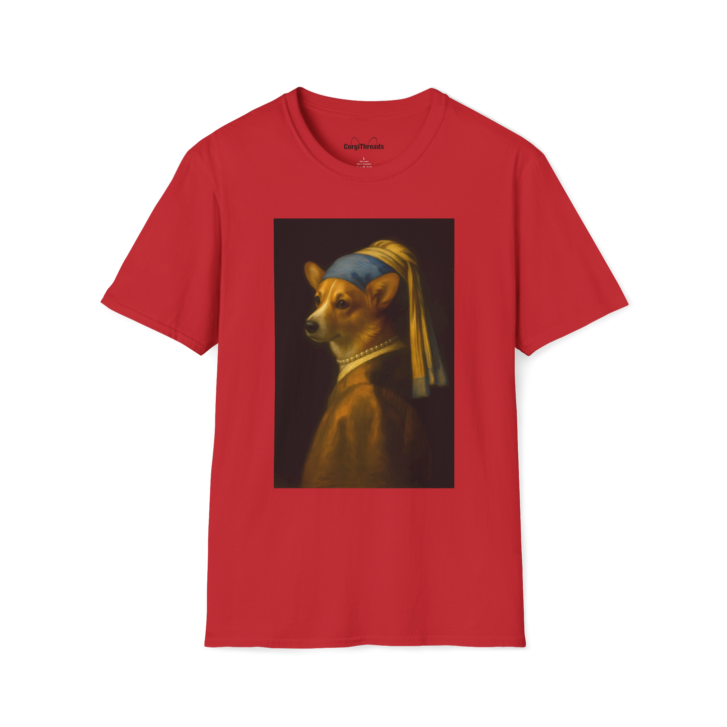 Girl with a Pearl Collar T-Shirt — Classical Portrait Corgi Art Tee