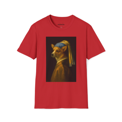 Girl with a Pearl Collar T-Shirt — Classical Portrait Corgi Art Tee