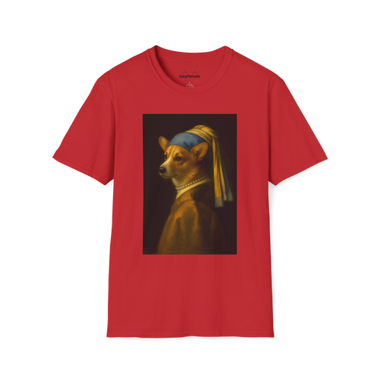 Girl with a Pearl Collar T-Shirt — Classical Portrait Corgi Art Tee