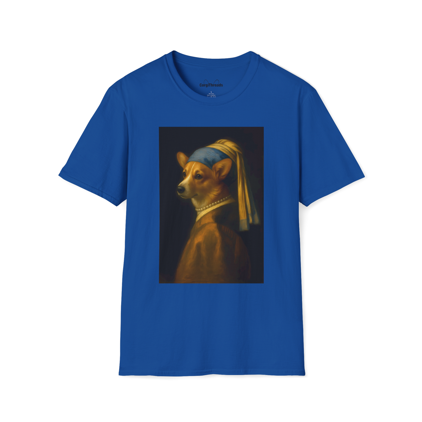 Girl with a Pearl Collar T-Shirt — Classical Portrait Corgi Art Tee