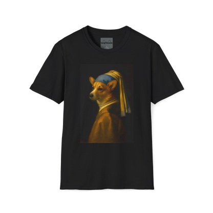 Girl with a Pearl Collar T-Shirt — Classical Portrait Corgi Art Tee
