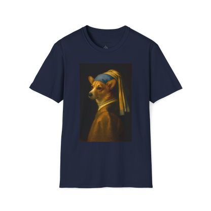 Girl with a Pearl Collar T-Shirt — Classical Portrait Corgi Art Tee