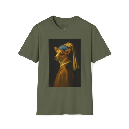 Girl with a Pearl Collar T-Shirt — Classical Portrait Corgi Art Tee