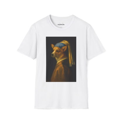 Girl with a Pearl Collar T-Shirt — Classical Portrait Corgi Art Tee