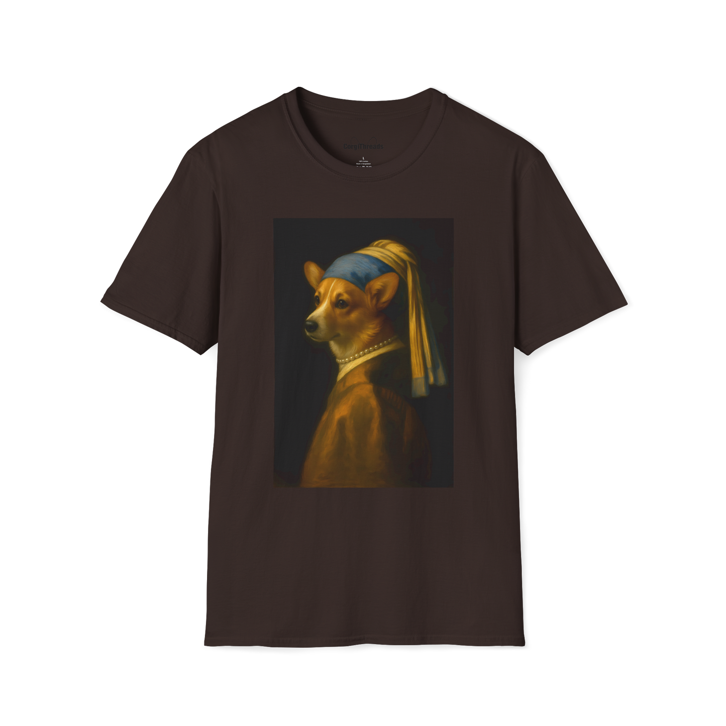 Girl with a Pearl Collar T-Shirt — Classical Portrait Corgi Art Tee