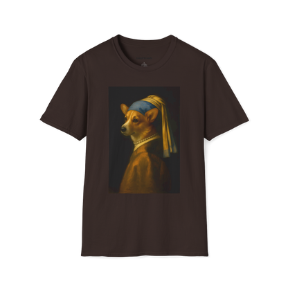 Girl with a Pearl Collar T-Shirt — Classical Portrait Corgi Art Tee