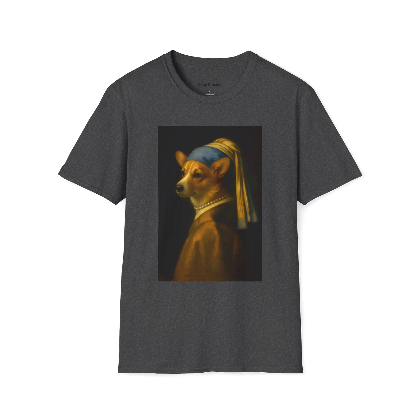 Girl with a Pearl Collar T-Shirt — Classical Portrait Corgi Art Tee