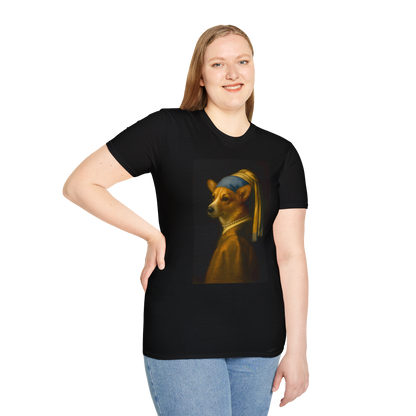 Girl with a Pearl Collar T-Shirt — Classical Portrait Corgi Art Tee