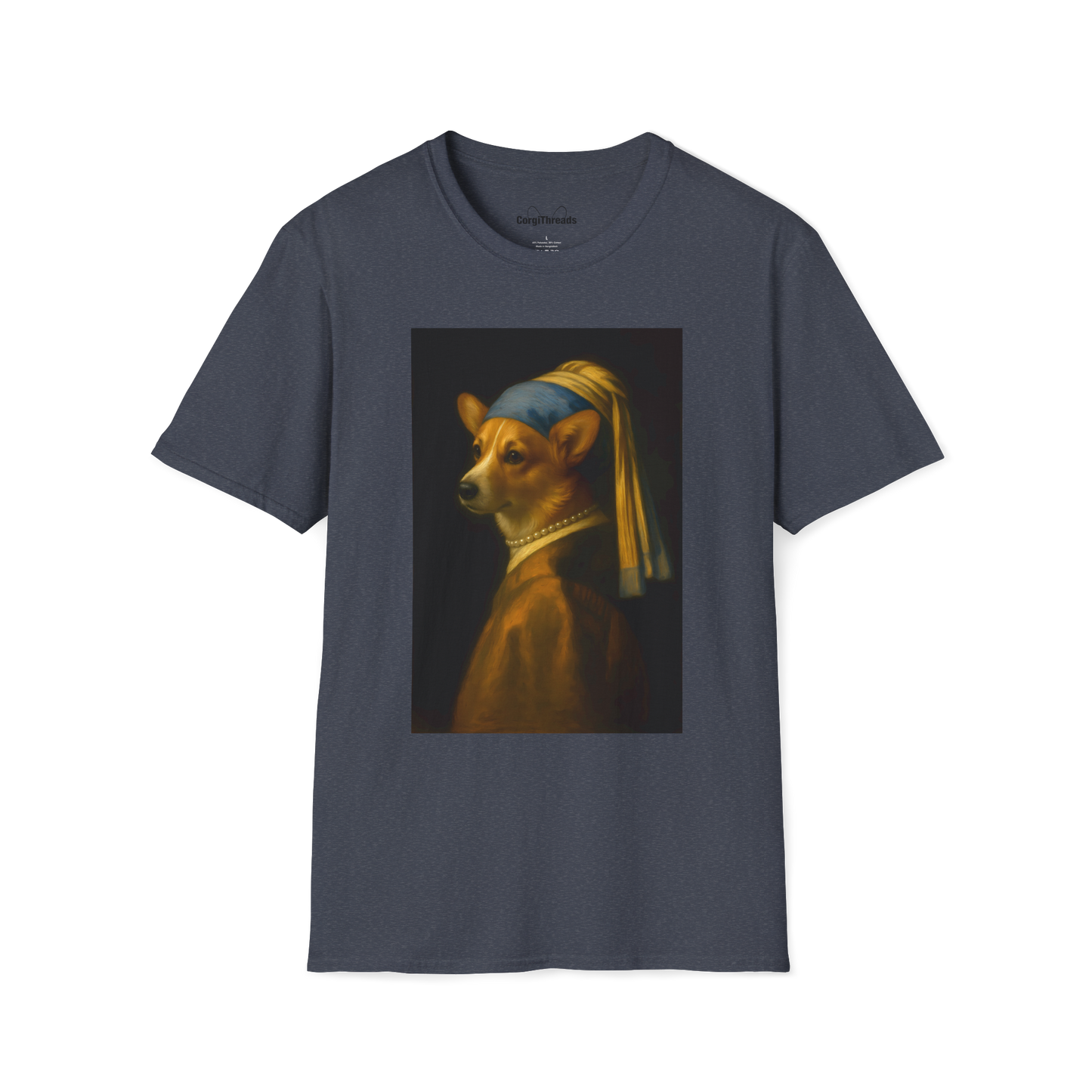 Girl with a Pearl Collar T-Shirt — Classical Portrait Corgi Art Tee