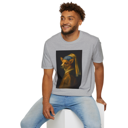 Girl with a Pearl Collar T-Shirt — Classical Portrait Corgi Art Tee