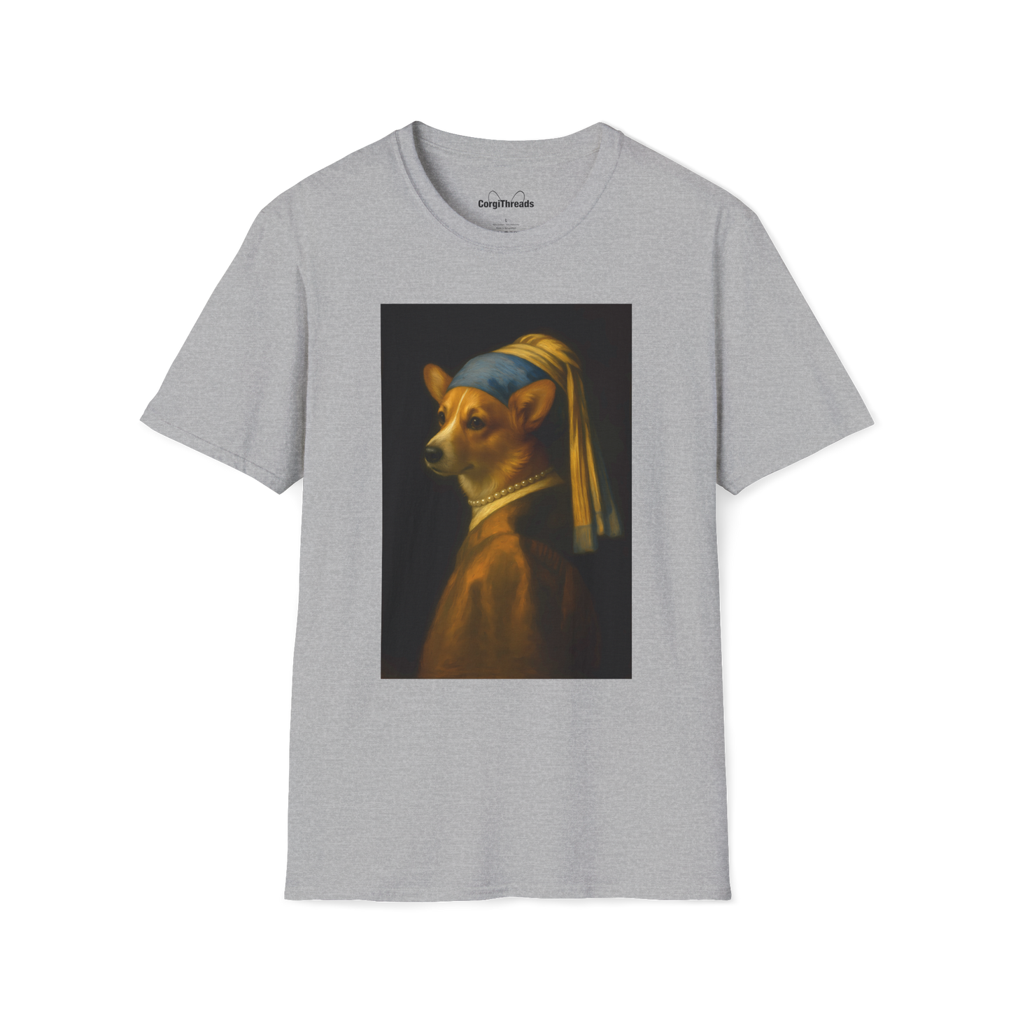 Girl with a Pearl Collar T-Shirt — Classical Portrait Corgi Art Tee