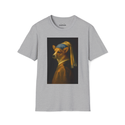 Girl with a Pearl Collar T-Shirt — Classical Portrait Corgi Art Tee