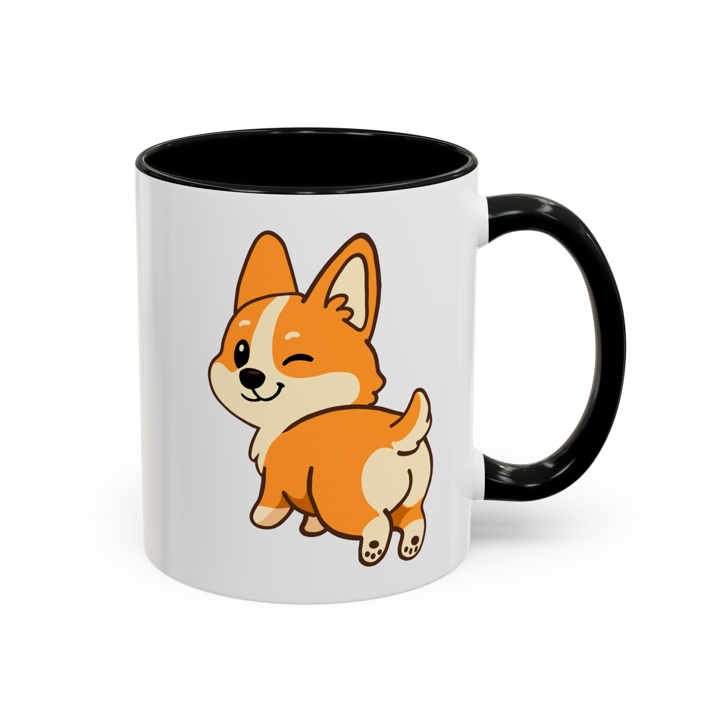 Corgi Wink Coffee Mug — Cute Winking Corgi Cartoon Accent Mug (11/15oz)