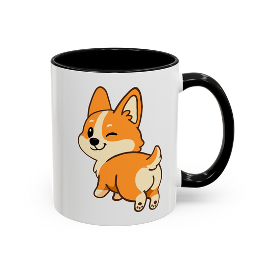 Corgi Wink Coffee Mug — Cute Winking Corgi Cartoon Accent Mug (11/15oz)