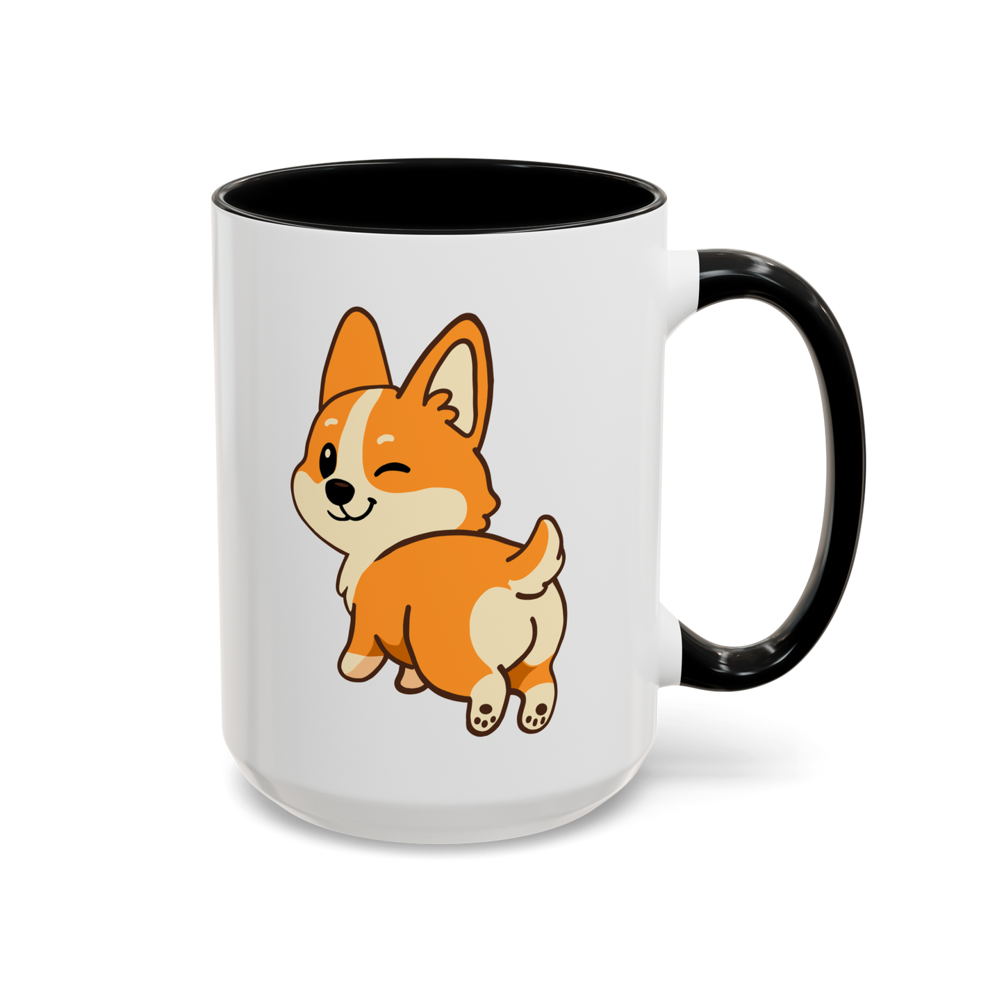 Corgi Wink Coffee Mug — Cute Winking Corgi Cartoon Accent Mug (11/15oz)