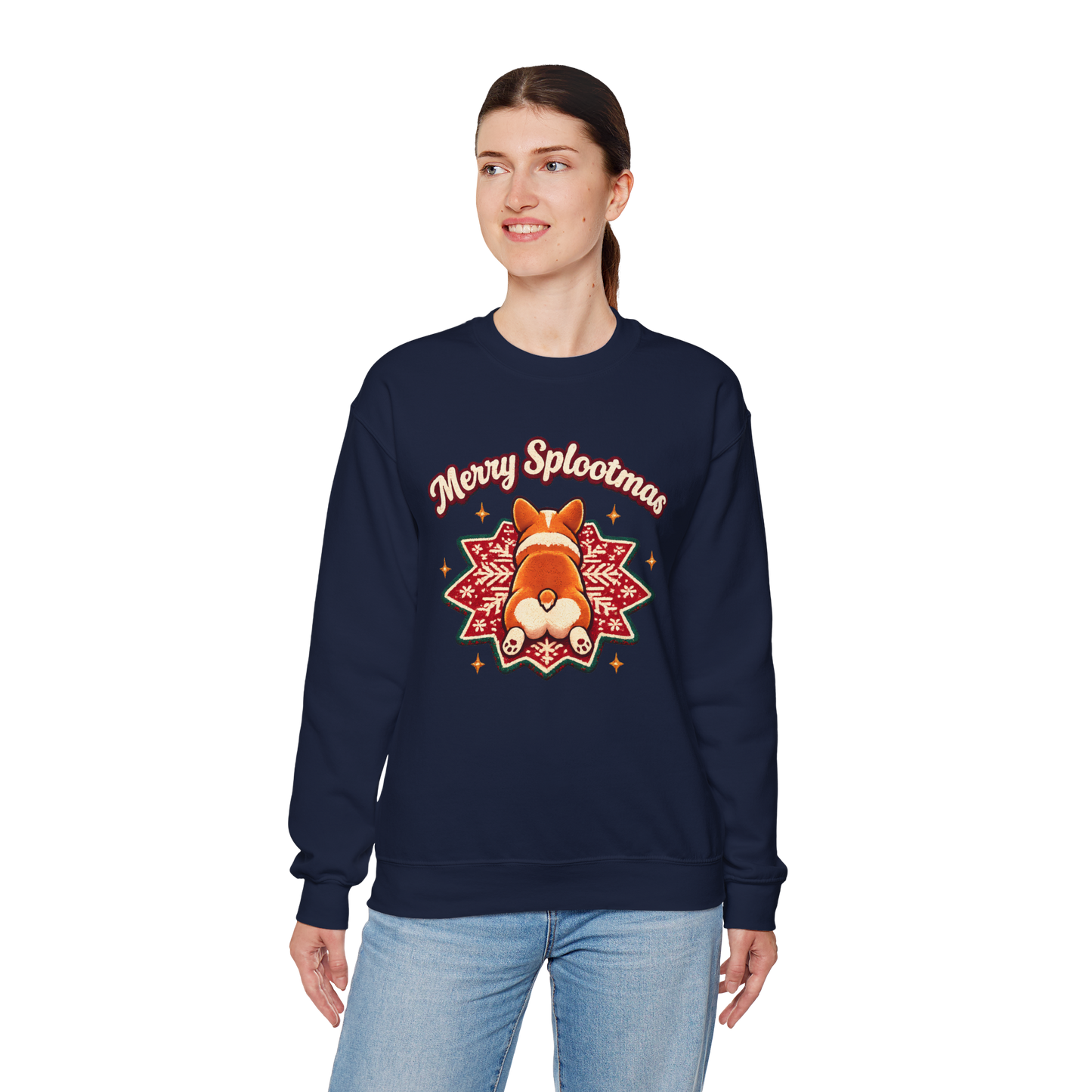 Holiday Corgi Sweatshirt – "Merry Splootmas" Cute Christmas Corgi Crewneck