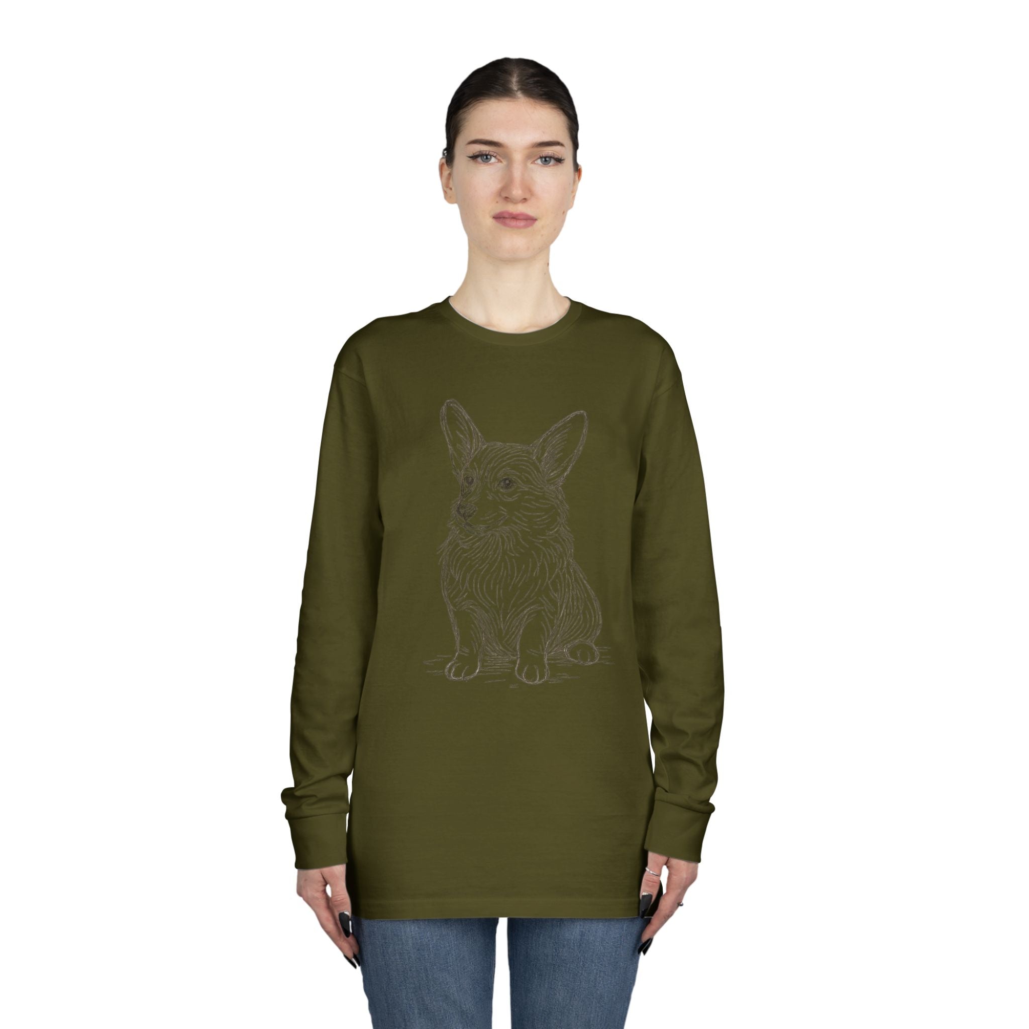 Long Sleeve Tee — Hand-Drawn Corgi Sketch Shirt