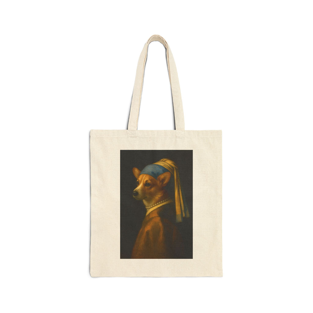 Canvas Tote Bag — 'Girl with a Pearl Collar' Corgi Portrait Tote