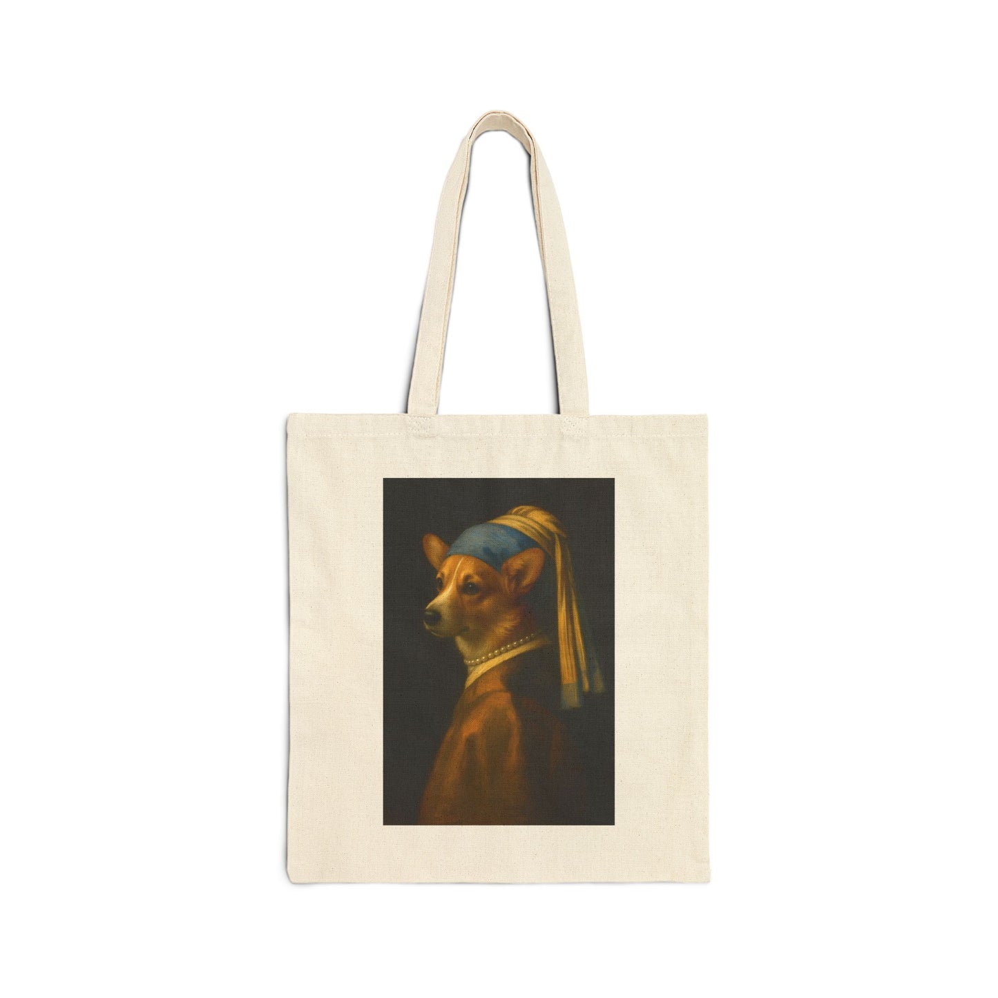 Canvas Tote Bag — 'Girl with a Pearl Collar' Corgi Portrait Tote