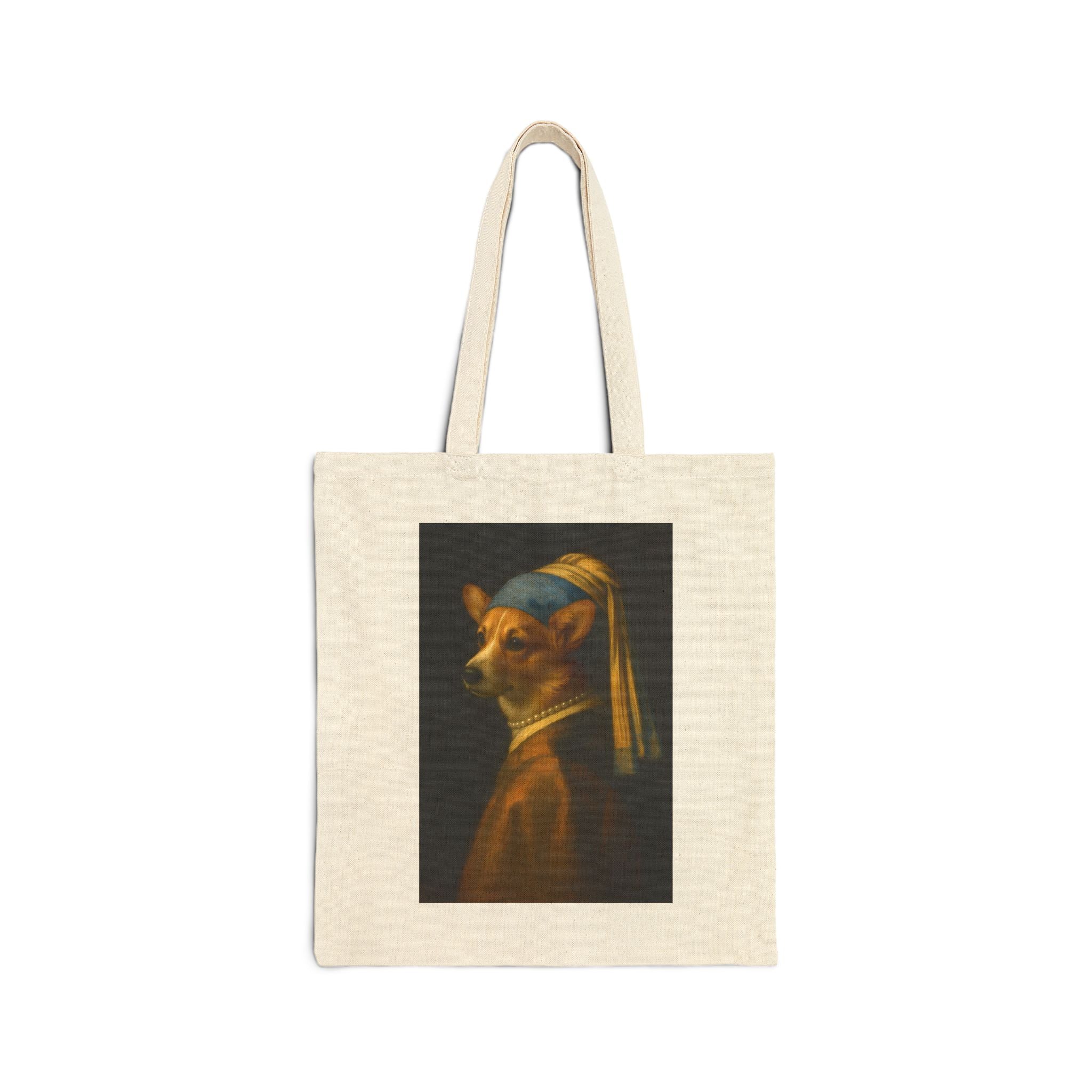 Canvas Tote Bag — 'Girl with a Pearl Collar' Corgi Portrait Tote