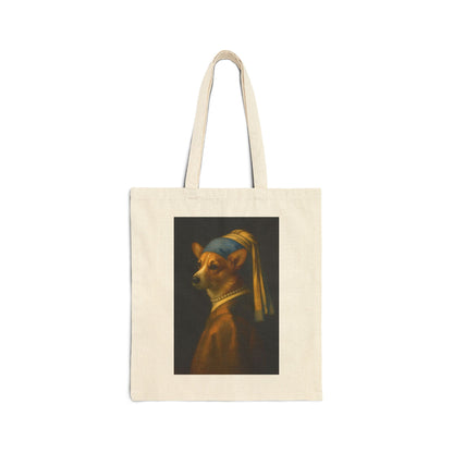 Canvas Tote Bag — 'Girl with a Pearl Collar' Corgi Portrait Tote