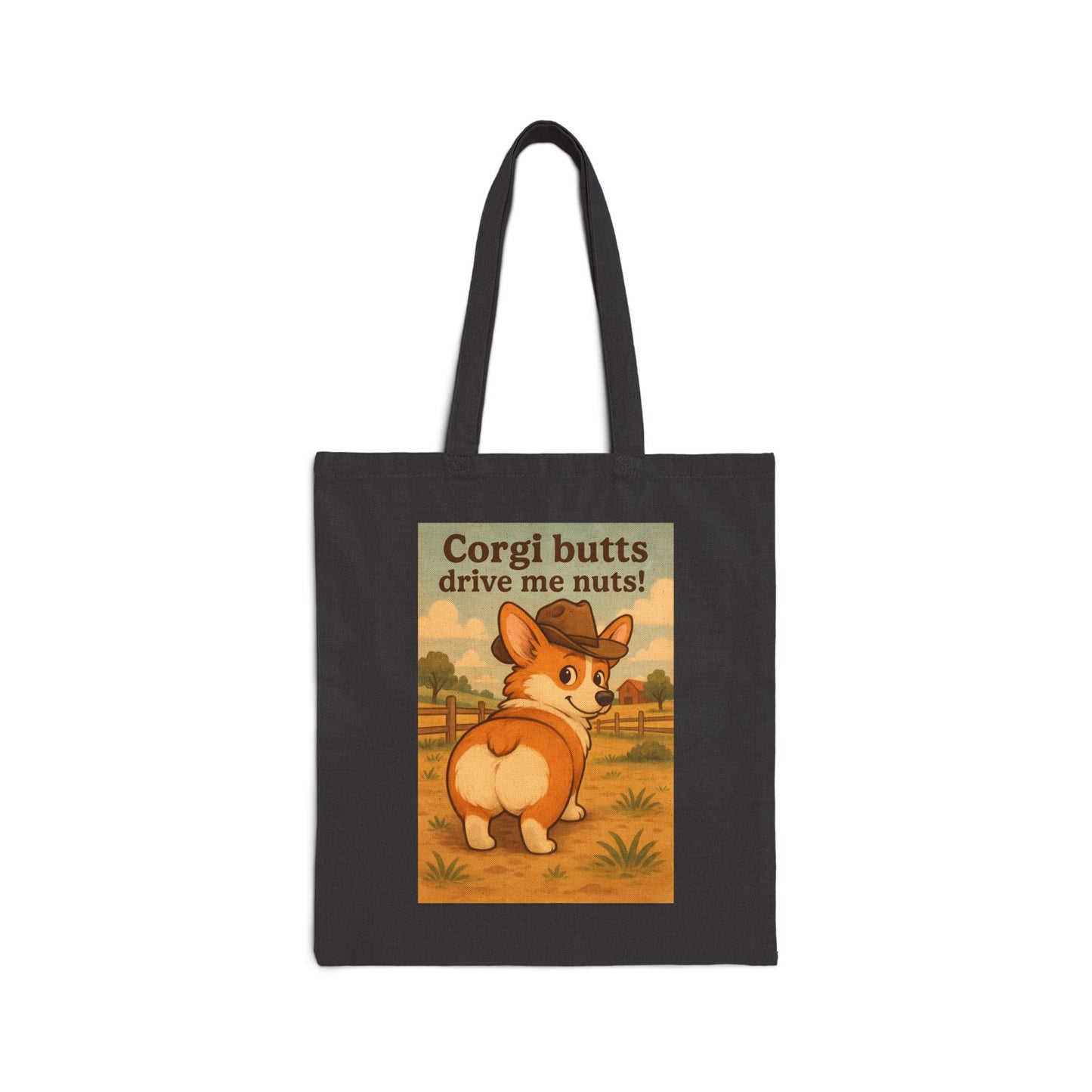 Tote Bag — "Corgi Butts Drive Me Nuts" Cute Retro Corgi Canvas Tote