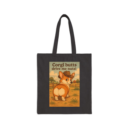 Tote Bag — "Corgi Butts Drive Me Nuts" Cute Retro Corgi Canvas Tote