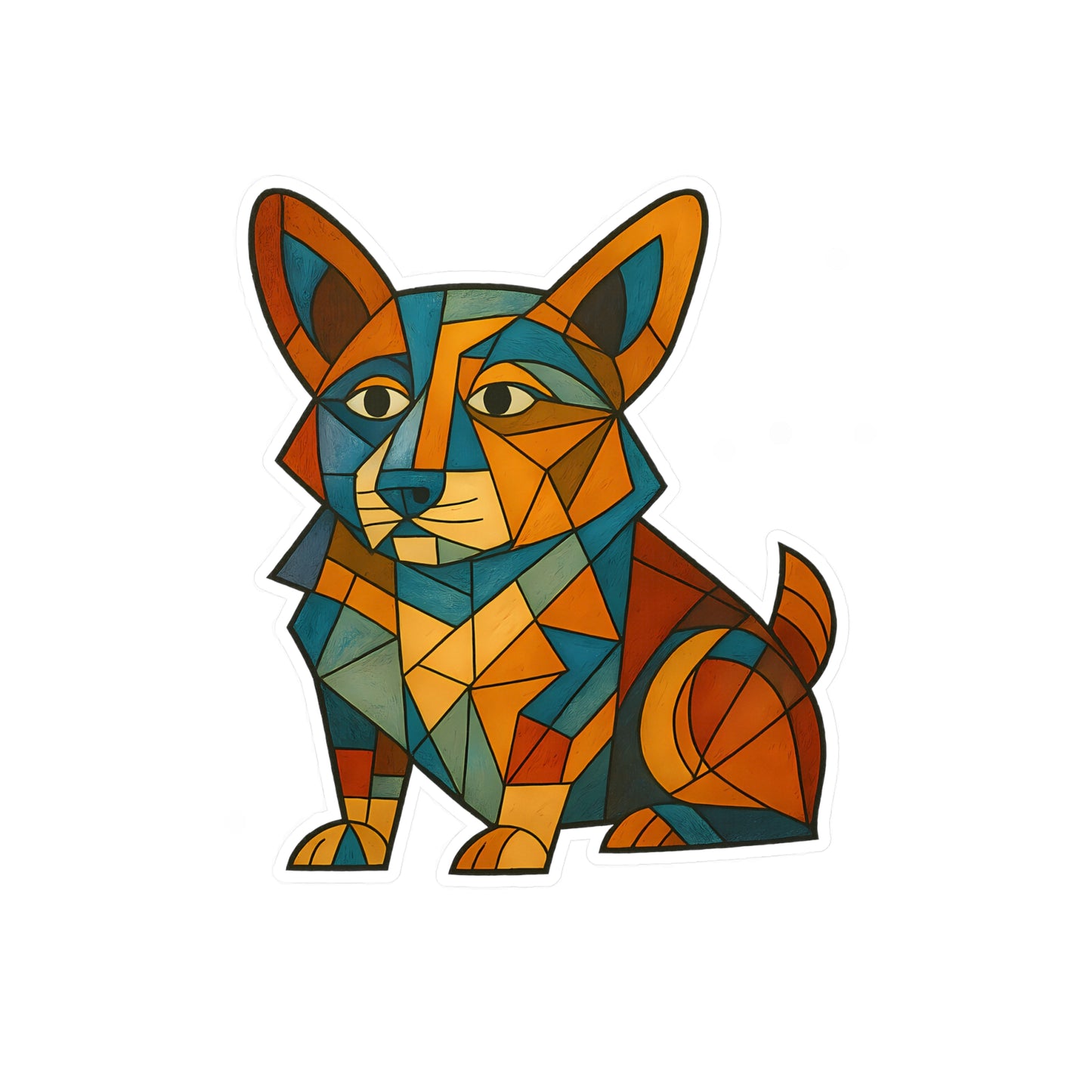 Geometric Corgi Kiss-Cut Vinyl Sticker — Colorful Cubism Decal