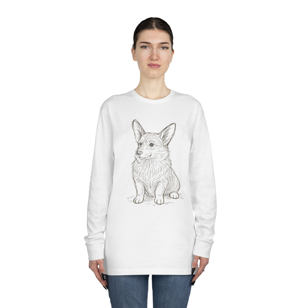 Long Sleeve Tee — Hand-Drawn Corgi Sketch Shirt