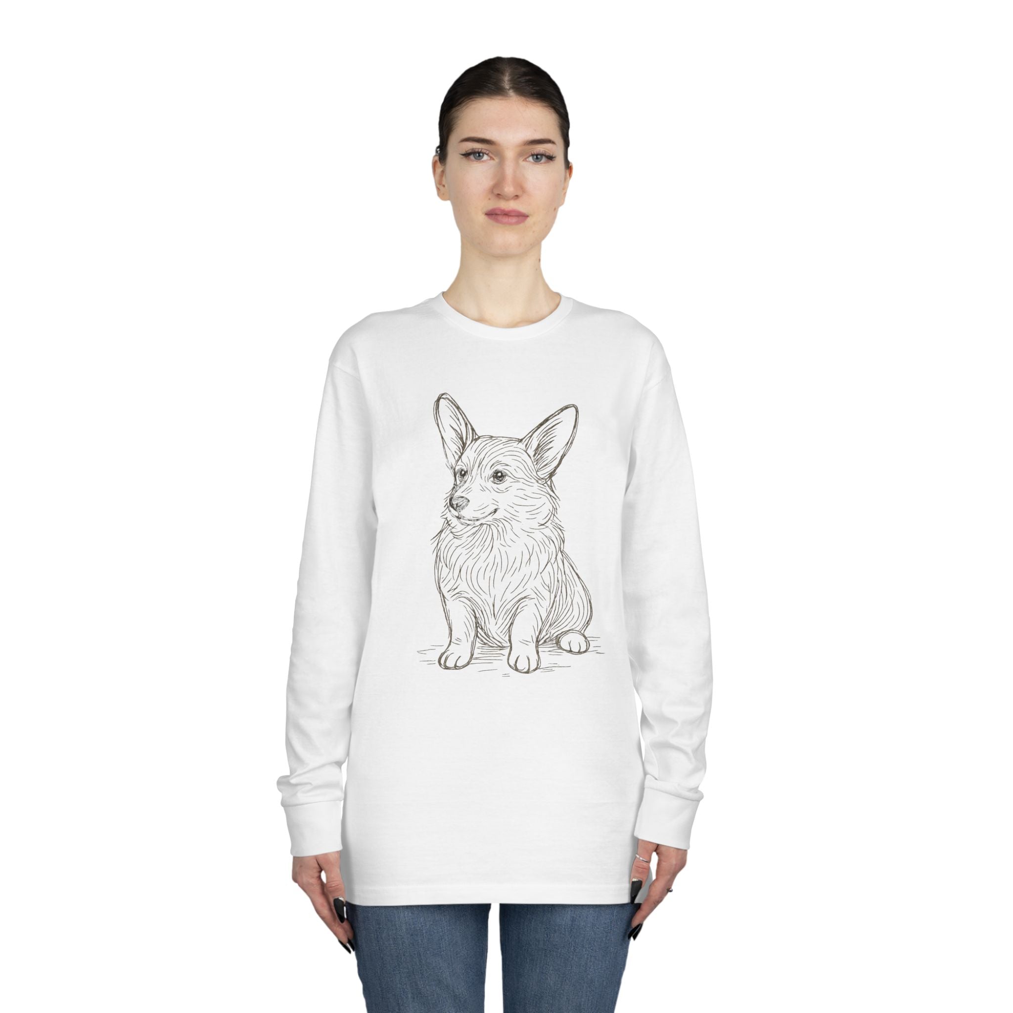 Long Sleeve Tee — Hand-Drawn Corgi Sketch Shirt