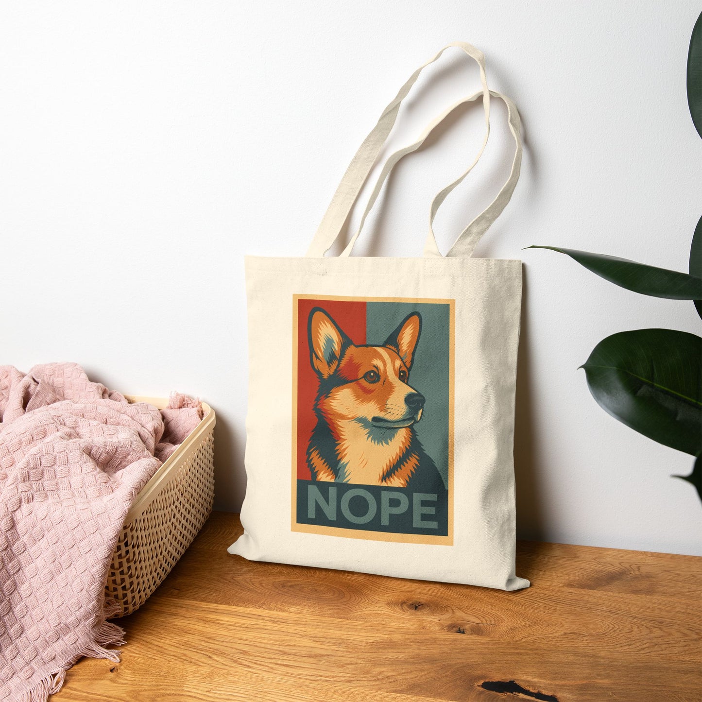 Nope Corgi Tote Bag — Funny Retro Corgi Canvas Tote