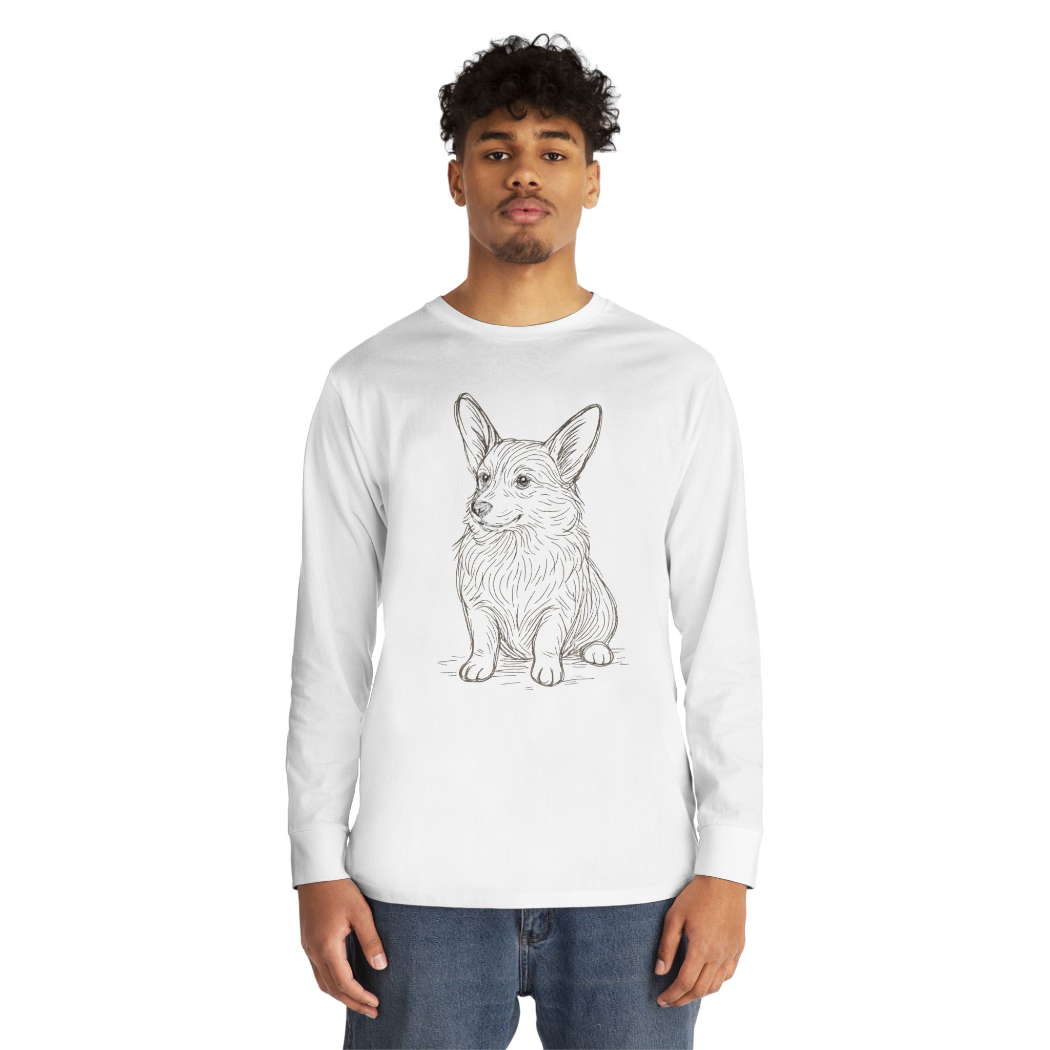 Long Sleeve Tee — Hand-Drawn Corgi Sketch Shirt