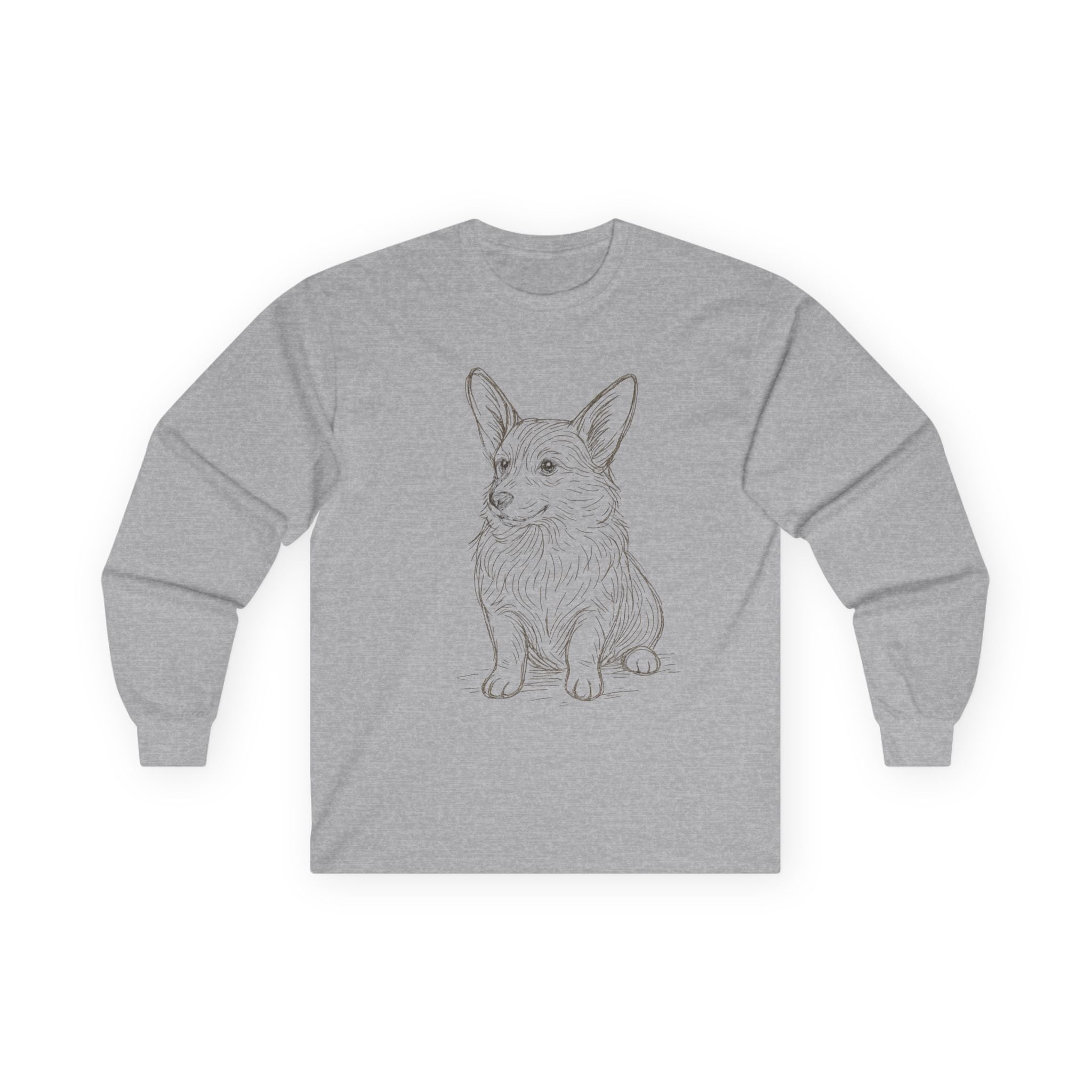 Corgi Sketch Long Sleeve Tee — Hand-Drawn Corgi Illustration